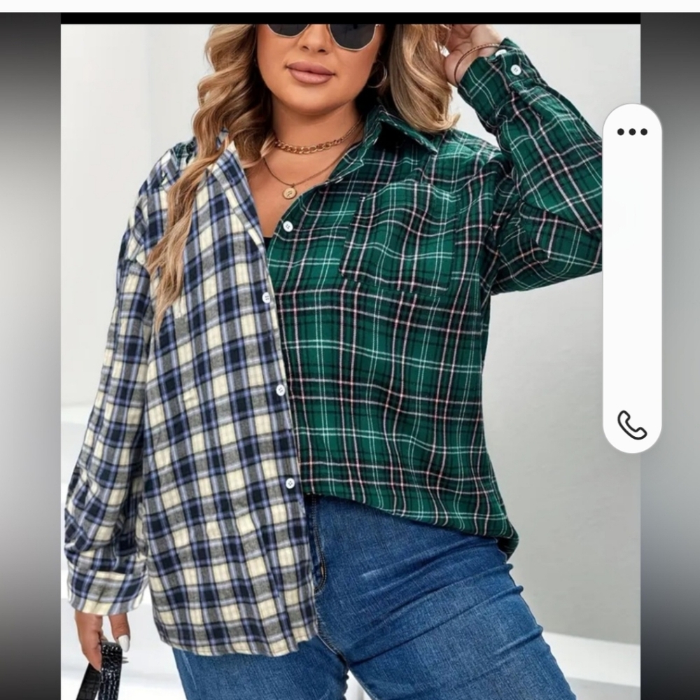 Two-Tone Plaid Button-Up Shirt